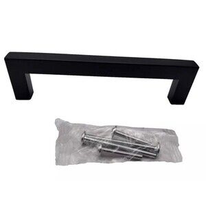 Modern Square 10* 5 Inch Cabinet Hole Center Handle Black Brand New With Screws